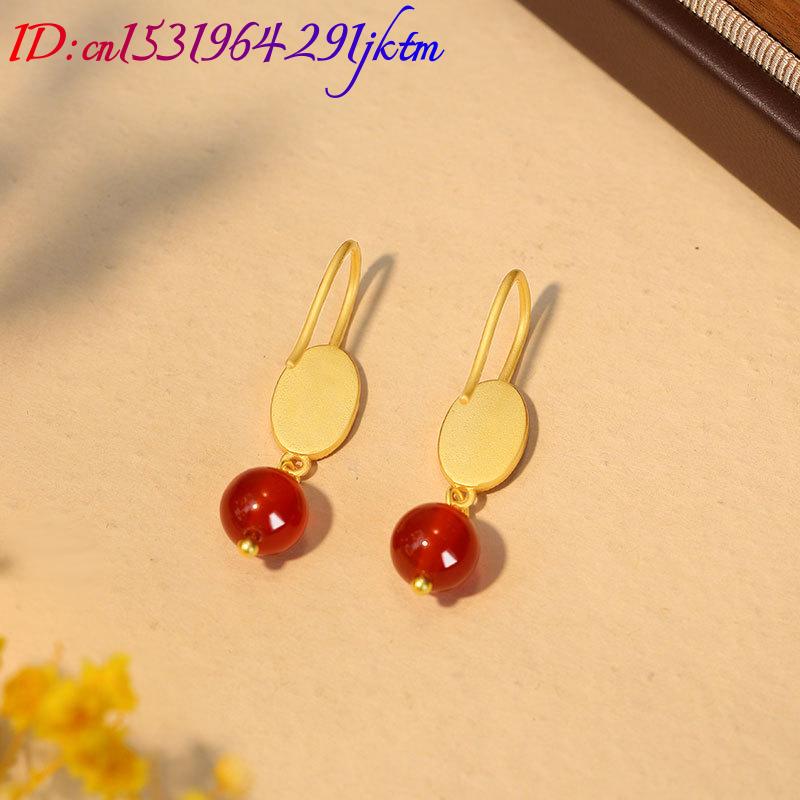 Natural Red Jade Bead Earrings - Gold Plated Jewelry review and price