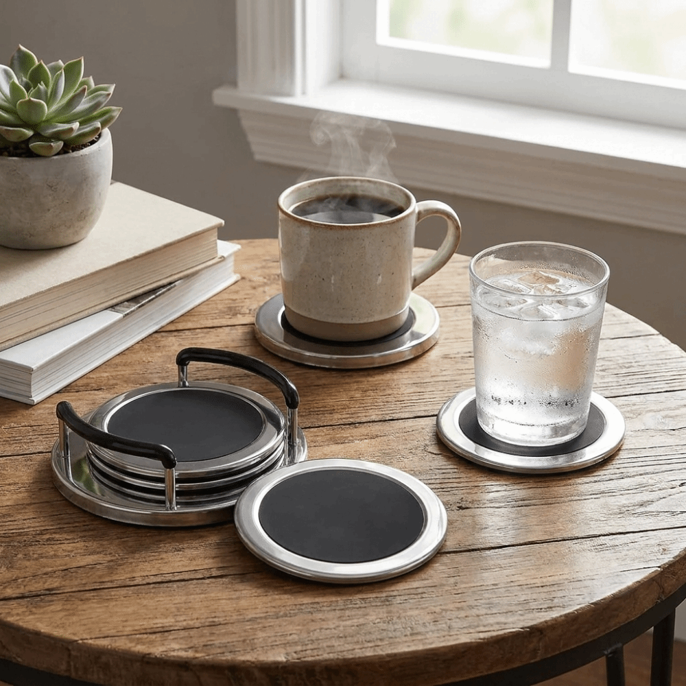 6PCS/SET Round Stainless Steel - Marble Coaster Set review and price