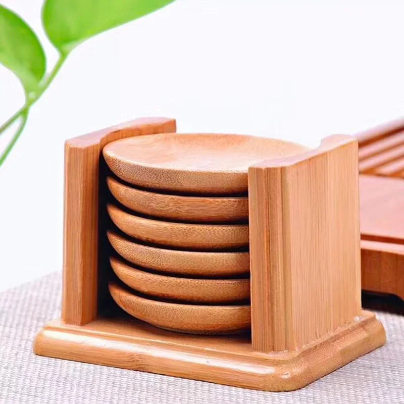 6PCS Round Shape Bamboo Coaste - Marble Coaster Set review and price