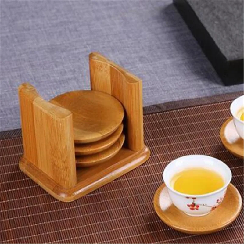 6PCS Round Shape Bamboo Coaste - Marble Coaster Set review and price