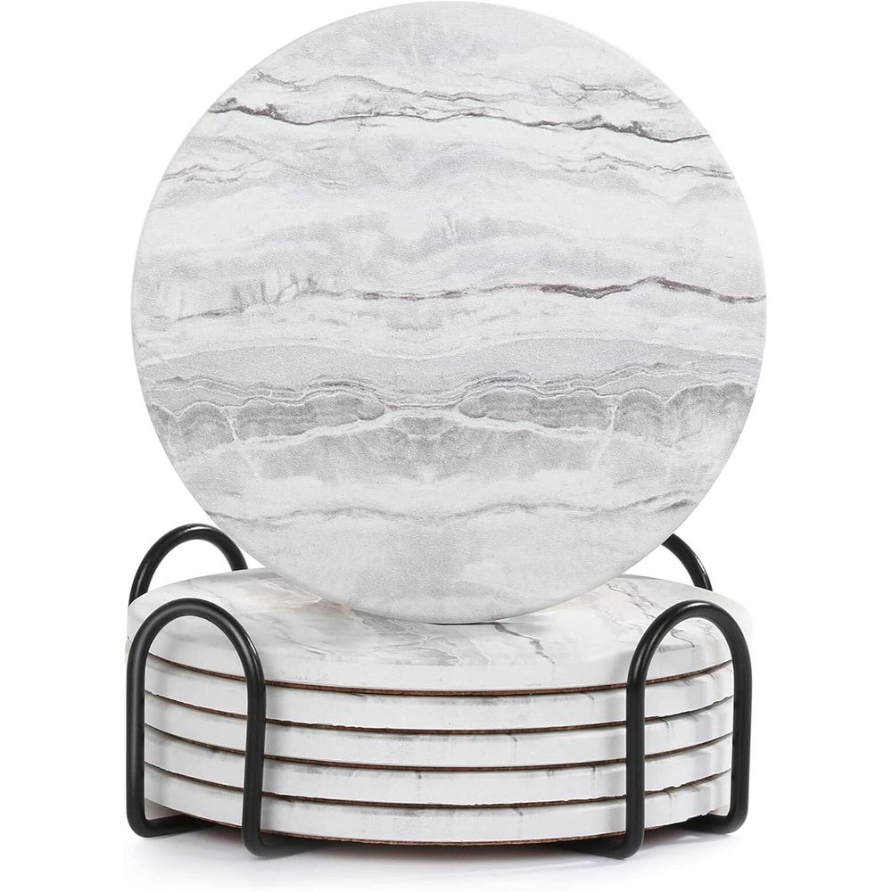 6-Piece Absorbent Coaster Set, - Marble Coaster Set review and price
