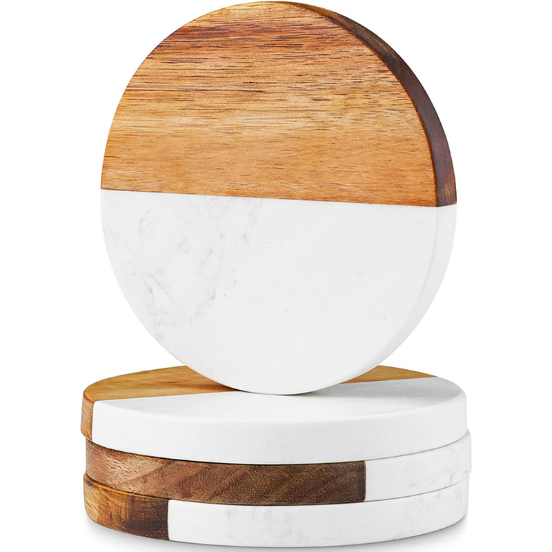 4Pcs Marble Acacia Wood Coaste - Marble Coaster Set review and price