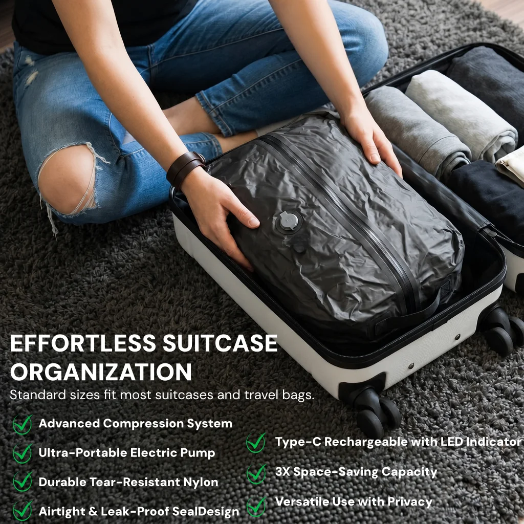 Vacuum Compression Storage Bag - Travel Luggage Set review and price